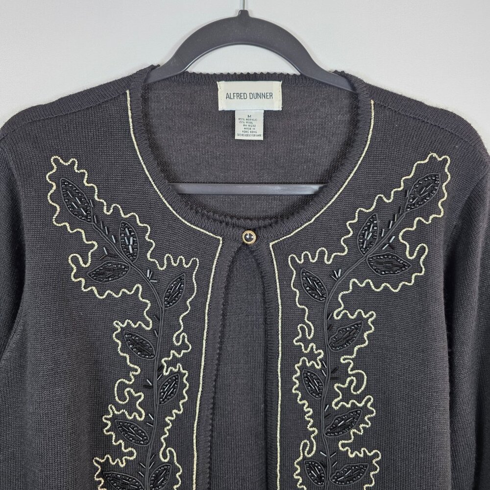 Alfred Dunner Black Wool Blend Cardigan Sweater & Shell Size Medium Embellished - Picture 2 of 13